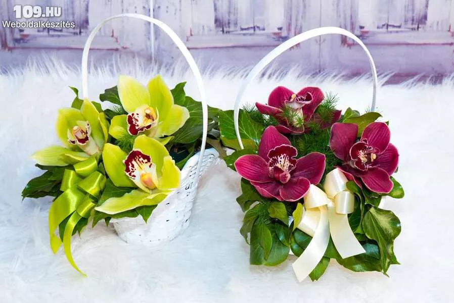 Orchideás virágkosarak többféle színben